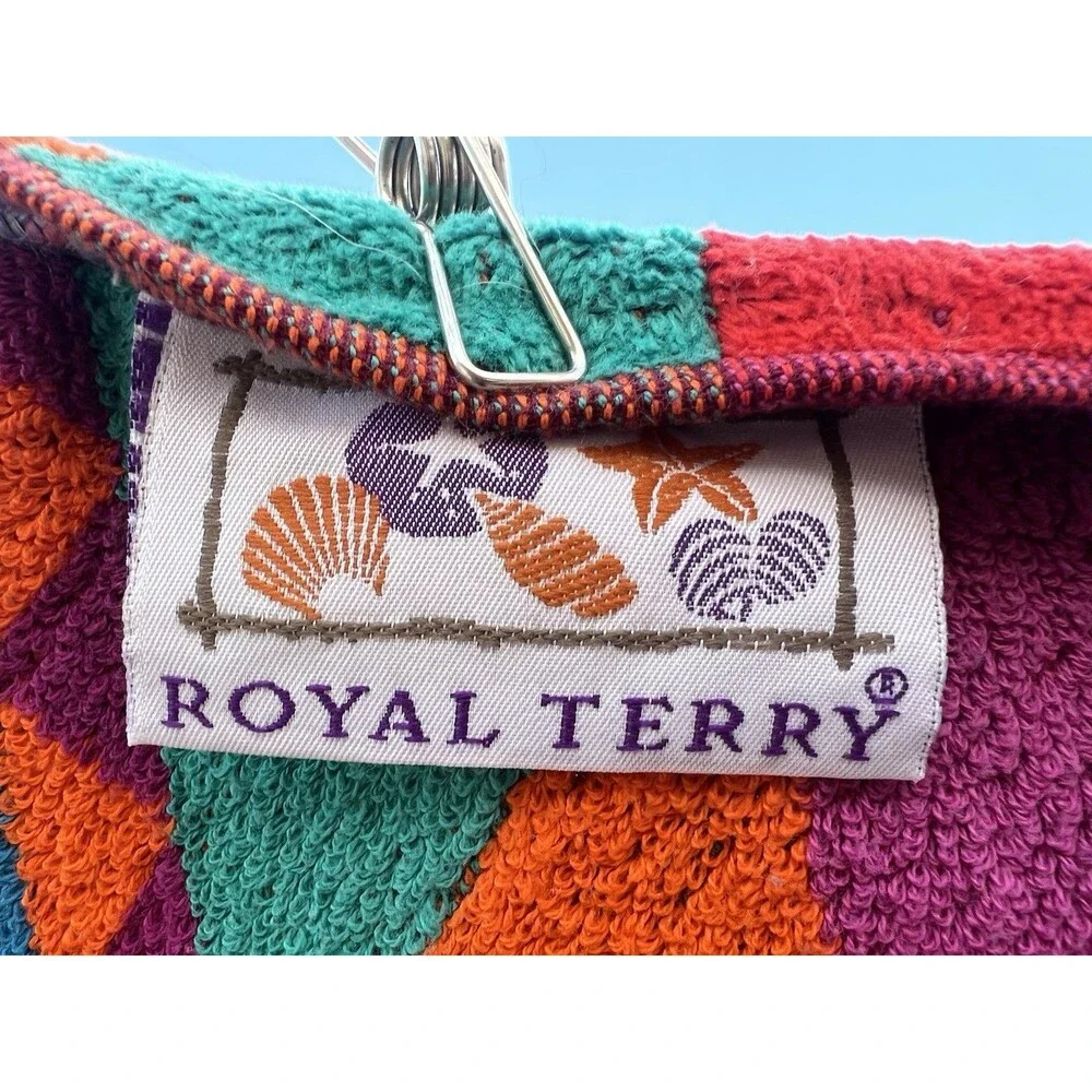 Vtg 80s Royal Terry Pineapple Beach Giant Towel 62x35” Retro geometric Orange